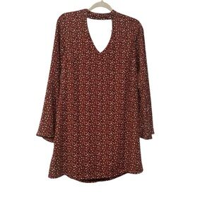 Bobeau Leopard Print Keyhole Shift Dress / Bell Sleeve / Rust Color / Size Small